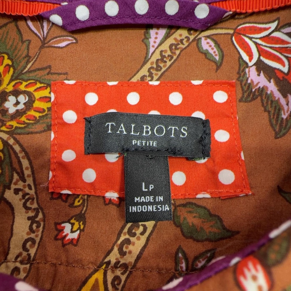 Talbots Shirt Women Petite Large Purple Brown Floral Long Sleeve Button Contrast - Picture 2 of 13